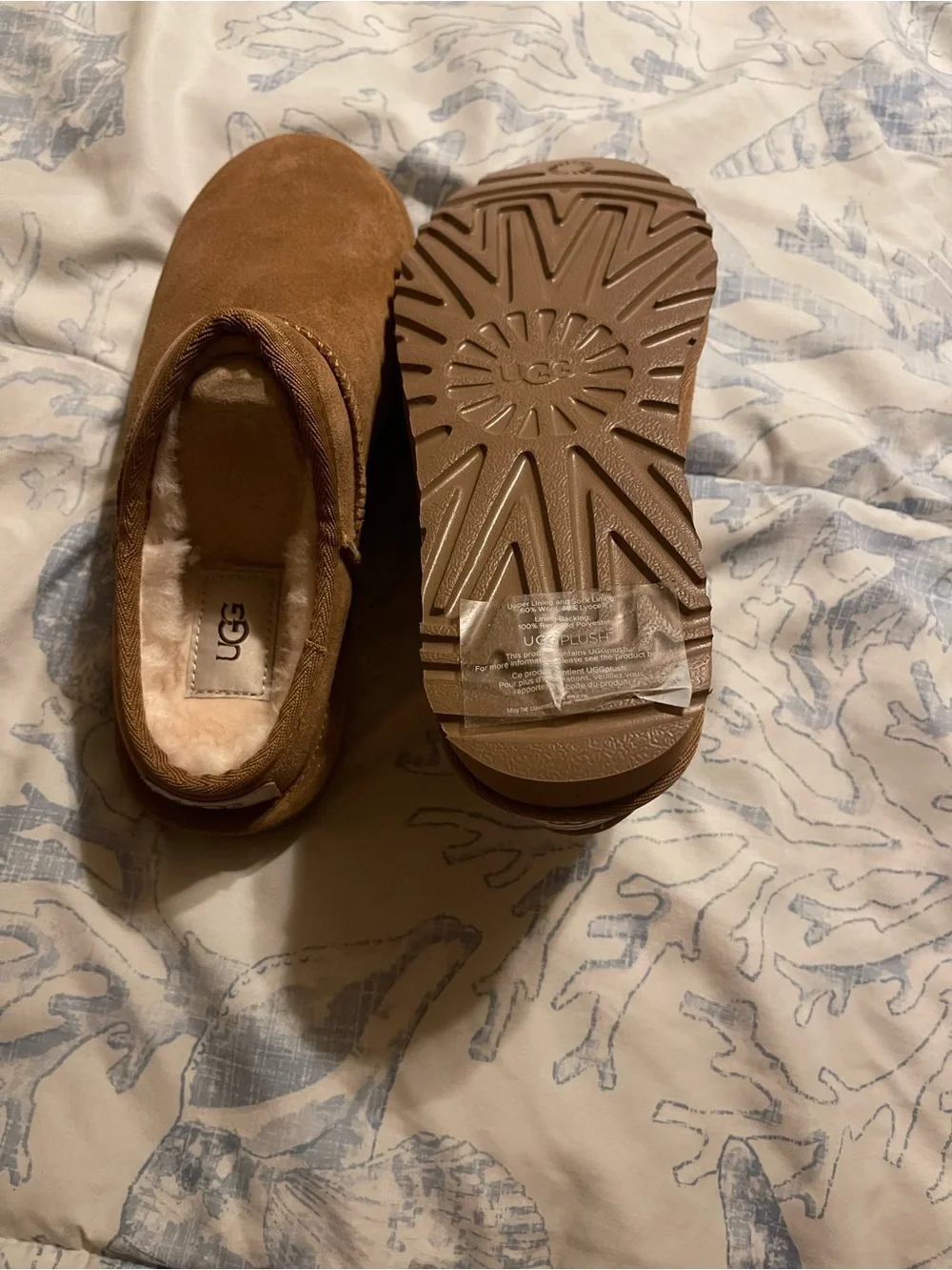 UGG Kids Chestnut Brown Suede Slip-On Shearling Slippers